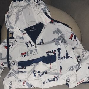 Fila White and Blue Graphic Windbreaker